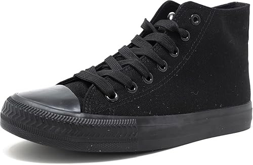 Divadames Womens High Top Lace Up Flat Canvas Pumps Ladies Casual Plain Shoes Size