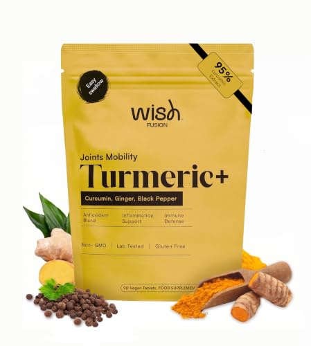 Wish Fusion Turmeric Curcumin Tablets for Joint Health 2000 mg Tumeric Curcumin with Ginger and Black Pepper for Anti Inflammatory Support & Antioxidant Turmeric Supplement