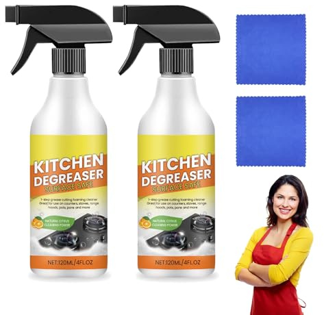 Nettoyant en mousse dégraissante pour cuisine, spray de nettoyage dégraissant résistant, sans danger pour la cuisine, 120 ml ou plans de travail, fours, casseroles et poêles (2)