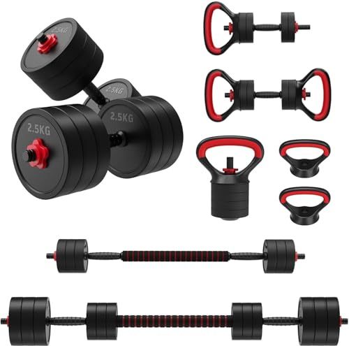 JOROTO 30KG 4-in-1 Hantelset, verstellbare Kettlebell Gewichte mit Verbinder (1,25/2,5/5/10KG) für Männer & Frauen, Liegestützgriff & Bauchroller - Heimfitness