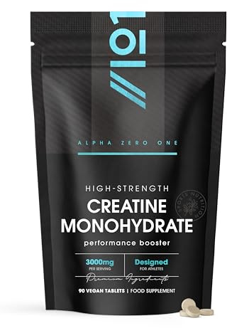 Creatine Monohydrate 3000mg – 90 Vegan Tablets – Proven to Increase Physical Performance – Resealable and Recyclable Pouch by Alpha01