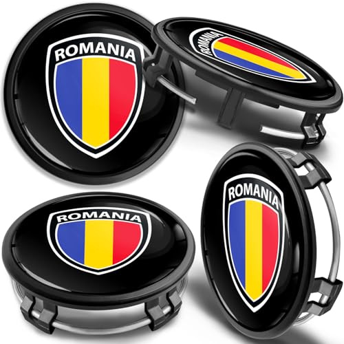 SkinoEu 4 x 75 mm Nabendeckel Felgendeckel Kompatibel mit Mercedes Benz Radnabenabdeckung Nabenkappen Felgenkappen Radkappen Alufelgen B66470207 / B66470200 cm (Rumänien Rumänische Flagge cm 47)