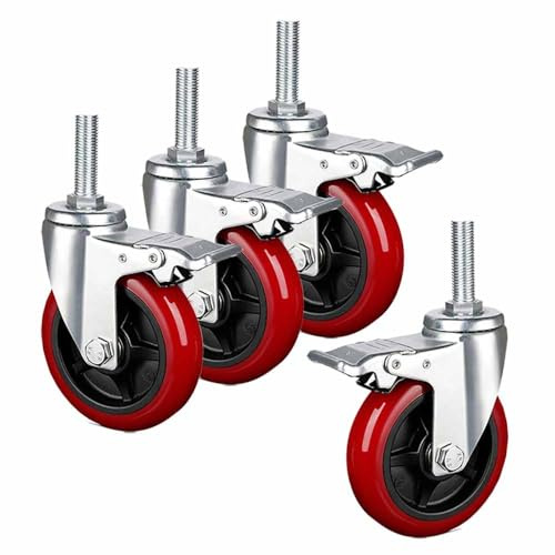 TYYCKJ Hochleistungsrollen mit Gewindeschaft M16, 4er-Set – 3, 4, 5 PU-Industrierollen mit Bremse für Trolleys – doppelt feststellbare Lenkrollen für Möbel