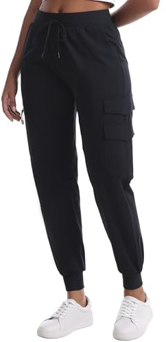 Women's Lightweight Cargo Hiking Pants with 5 Pockets(Black,M) | Water Resistant Quick Dry Stretch for Casual Travel Camping Athletic Workout