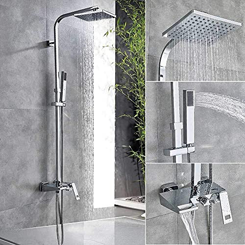 UXHRILSV Juego de Ducha de Ducha Grifo de Ducha Cromado Grifo de Ducha Tipo Cascada Tipo Lluvia Juego de Ducha de baño de una Sola manija Ducha de Mano Deslizante Regadera para baño en Cascada