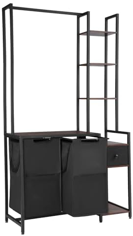 VEVOR Trieur de Linge 2 Compartiments, Panier à Linge avec Étagères, Tiroir et Sacs en Tissu Oxford 600D, Meuble de Rangement Suspendu pour Vêtements Sales, Buanderie Blanchisserie Salle de Bain