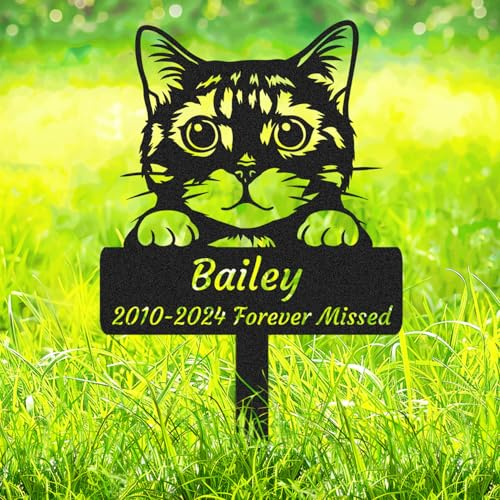 Personalised Cat Memorial Stake Grave Marker, Custom Cats Memorial Grave Marker for Cemetery Garden Lawn, Personalized Cat Metal Yard Garden Ornament Outdoor Decorative Silhouette Statue