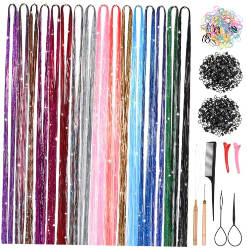 ARTSEWPLY Kit Estensioni con Strumenti Colori Fili Luminosi per Acconciature e Feste Facile Applicazione e Rimozione Adatto Vari Tipi