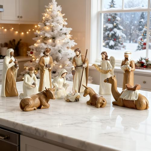 Storieme julkrubba figurer handmålade set om 12 – 12 detaljerade krubbfigurer