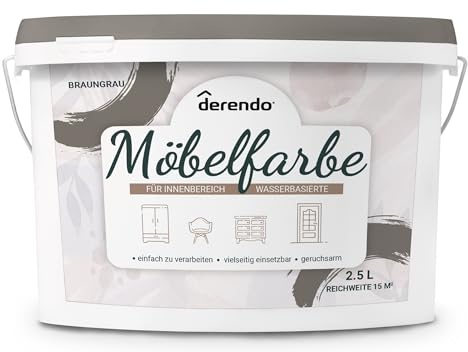 derendo Möbelfarbe ohne Schleifen Braungrau matt Kreidefarbe für Innen 2,5l | Für Holz, MDF, Regale, Türen Kommoden, kratzfest, Renovierung, Upcycling Neuanstrich gebrauchsfertig hohe Deckkraft