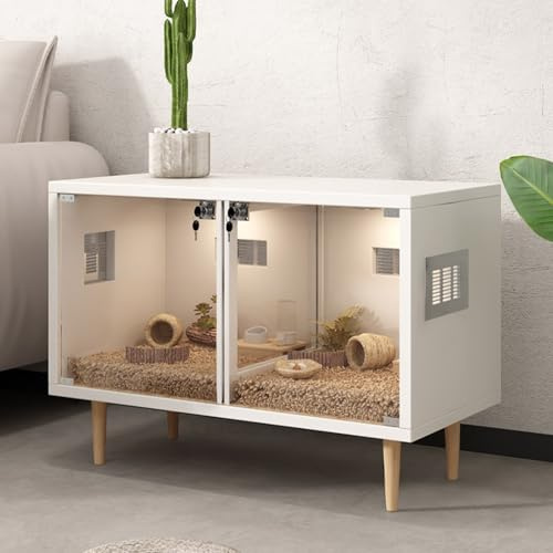 Hamsterkäfig, Meerschweinchenkäfig Aus Holz mit TrennwäNden, Leicht Zu Reinigen Geeignet für Viele Haustiere - Abgebildetes Zubehör Nicht Im Lieferumfang Enthalten(White,80 * 40 * 58cm)