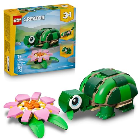 LEGO Creator 3en1 Tortuga con Flor de Nenúfar - Figuras de Animales Transformables en Rana o Camaleón de Juguete - Decoración del Escritorio - Regalo de Cumpleaños para Niñas y Niños de 7+ Años -31377