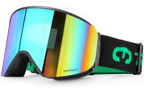 tekkapoi Skibrille für Herren & Damen und passende Wechselgläser, OTG Snowboardbrille mit optionalem Magnet-Wechselsystem, UV400 Schutz & Anti-Fog