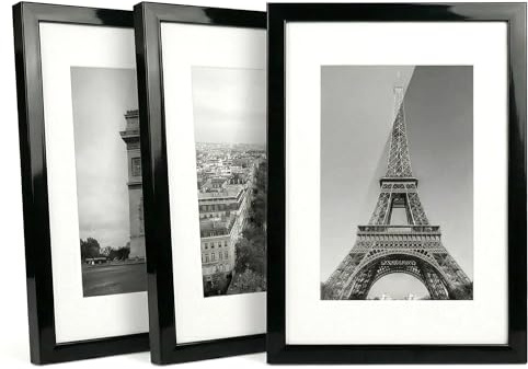 Barpre 3 Pack A4 Picture Frames Black, Fits A4 Certificate or A5 Photo with Mount, Shatterproof Plexiglass, Freestanding Tabletop & Wall Hanging Frame Set for Degrees, Documents and Kids Art