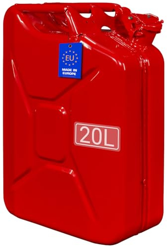 FIXKRAFT Benzinkanister 20L Metall 20 Liter Kanister für Benzin Diesel Kraftstoffkanister mit Entlüftung Reservekanister (Rot, lackiert)
