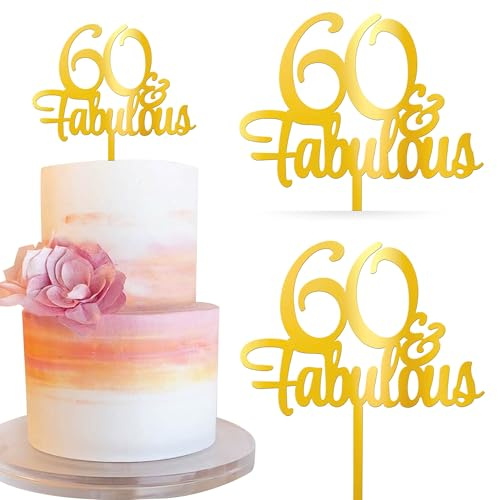 SYKYCTCY 2 Pack Happy 60th Birthday Cake Topper Black Gold Glitter Cheers to 60 Years Cake Pick 60 Fabulous Cake Decoration for 60th Birthday Anniversary Party Cake Decorations Supplies
