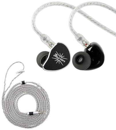 Linsoul Kiwi Ears Belle In Ear Monitor con Driver Dinamico DLC da 10 mm, Cuffie con Cavo Doppio Strato Argento+Tripowin Zonie Cavo IEM Placcato in Argento - 2 m