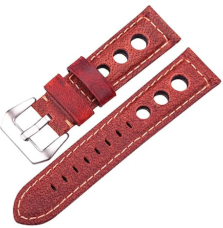 Cong Yi 4 Färg Klocktillbehör Klockarmband Vintage Äkta Läder Med Spänne I Rostfritt Stål 20 Mm 22 24(Red,20mm or S2)