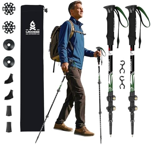 Bâtons de Trekking Pliables Légers en Aluminium, Poignées Liège, Lot de 2