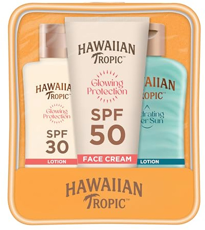 Hawaiian Tropic Trio - crema solare, viso e doposole – 75 ml, 50 ml, 60 ml | Trio per la protezione solare UVA e UVB ad ampio spettro, crema solare leggera per uso quotidiana, vegano