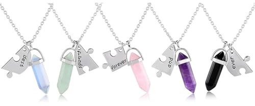 Rainway Collana di Amicizia per 5, Collane di Amicizia con Ciondolo Puzzle a Forma di Cuore, Collane in Cristallo Esagonale per Sorelle, Partner e Amici