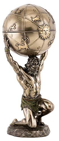 Atlas Skulptur H 31,8 cm Griechische Gott von Himmel und Astronomie Desktop Büro Statue mit verstecktem Fach