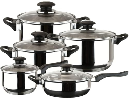 Magefesa Family - Batería de Cocina, 10 piezas, Acero Inoxidable, Fácil Limpieza y Apta Lavavajillas, Asas Bakelita toque soft-cold