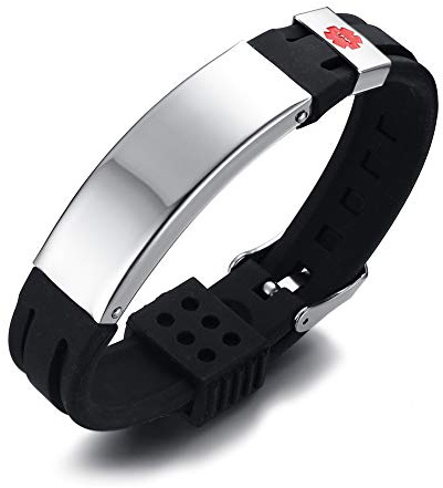 VNOX Personalización Acero Inoxidable ID Alerta Médica Personalizada Pulsera Goma Mensaje Iidentificación Médica Ajustable Pulsera Silicona