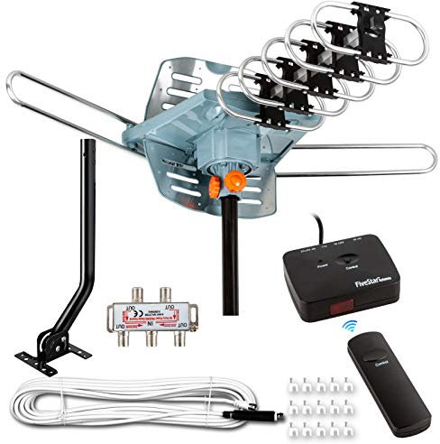 Five Star HDTV Antenna Amplified Digital Outdoor Antenna 150 Miles Range, 360 Degree Rotation Wireless Remote, with 40FT RG6 Coax Cable Installation Kit and Mounting Pole 5 TVs