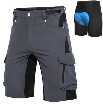 Cycorld MTB Fahrradhose Herren kurz: 4D-gepolstert | Radlerhose mit separater Innenhose, Sitzpolster, verstellbarem Bund, Stretch, Atmungsaktiv, Schnelltrocknend, 6 Taschen