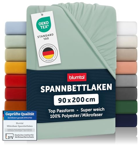 Blumtal® 2er Set Spannbettlaken 90x200x30cm aus Microfaser - Oekotex zertifiziertes Bettlaken Spannbettlaken in Summer Green - Grün