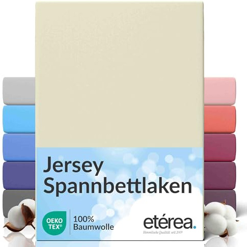 etérea Jersey Spannbettlaken 90x200-100x200 cm Natur bis 25cm Höhe | 100% Baumwolle Jersey Spannbetttuch · Rundumgummizug bis 25 cm Steghöhe · bügelfrei & pflegeleicht · OEKO-TEX Made in Green