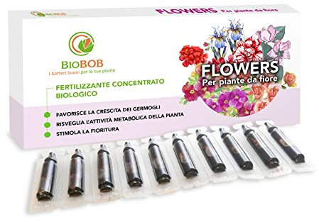 BIOBOB Flowers - Concime Biologico per Fiori anche Indoor - Kit salvaspazio per piante da fiore - Fertilizzante universale per piante fiorite