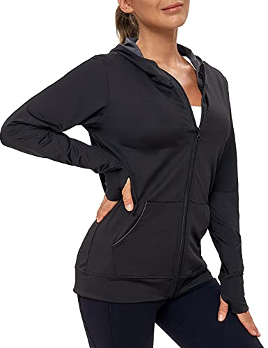 AMZSPORT Donna Felpa Sportiva Giacca da Running a Manica Lunga con Cappuccio con Tasche