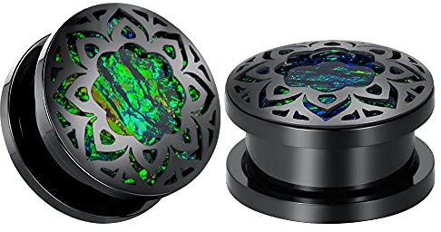 COOEAR 1 par mätare för örhängen blomma falska opaltunnlar öronproppar hudsträckare expanderare 0 g till 1 tum., 16mm=5/8, Diamant, opal, rostfritt stål, stål, Sandsten