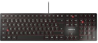 CHERRY KC 6000 Slim, Clavier au Design Ultra-Plat, Disposition Belge (AZERTY), Filaire (Port USB-A), Touches silencieuses, Marquage Durable, Noir