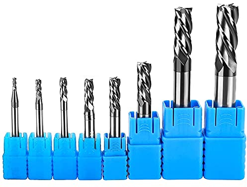 LAIWOO Schaftfräser 4 Flöten Hartmetall Nutenfräser Fräser CNC Werkzeug, Durchmesser 2-12mm (8 Stück)