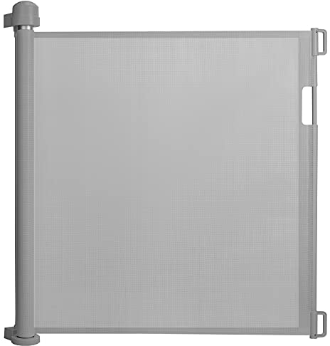 NAIZY Barrera Enrollable Extensible para Puertas y Escaleras, de 0-150 cm Barrera de Seguridad Retráctil para Bebés y Perros, Adecuada para Uso en Interiores y Exteriores Gris