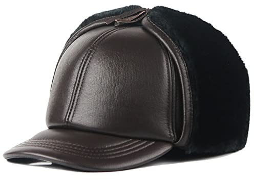 WHSPORT Baseballkappe Ohrschutz Earflap Unisex warme Trappermütze Bomber Hut Fliegermütze Fellmütze Erwachsenen für Männer (Color : Brown, Size : 60-61)