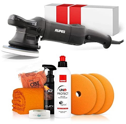 Poliermaschinen Set: LHR 15ES Exzenter Poliermaschine + Rupes One-Step Politur + Royal Pads Polierpads + Zubehör - Auto Lack Politur, Kratzer entfernen, Aufbereitung | 8-teilig