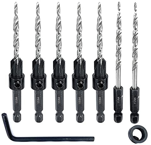 Saipor 5-teiliges Holz-Senker-Bohrer-Set mit 2 Senkbohrern, Ersatzkegelbohrer, alle gleiche Größe 28 mm, Schnellwechsel-Sechskantschaft, Schraube, Bohrer, Spüle, Bit zum Bohren von Pilotlöchern