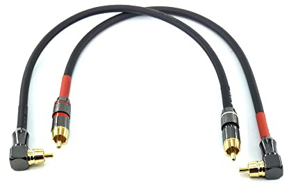 WJSTN-055 90 Degree Right Angle RCA Subwoofer Cable Audio Cable RCA Male to Male Audio Video Cord for Subwoofer, HDTV, Amplifiers,Home Theater,Hi-Fi Systems,Subwoofe 2 Pack (1FT)