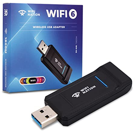WiFi Nation AX1696S AX1800 USB WiFi 6 Adapter - Dual-Band 2.4/5.8GHz, RTL8832AU Chipset, Up to 1800Mbps, USB 3.0, External Antenna, WPA2 / WPA3 Security