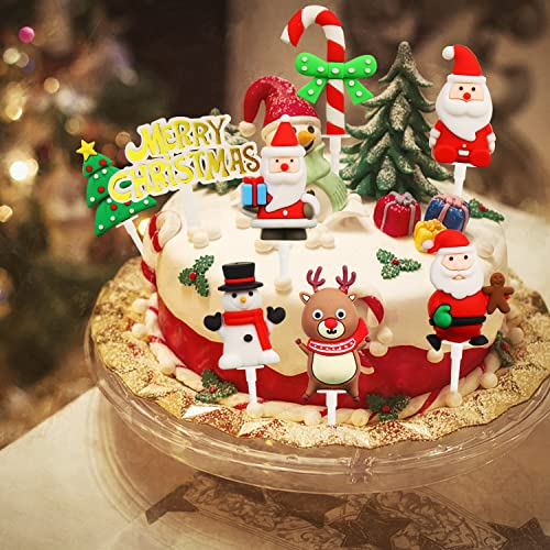 SULOLI Christmas Cake Decorations,9PCS Christmas Cake Toppers Traditional Xmas Decorations