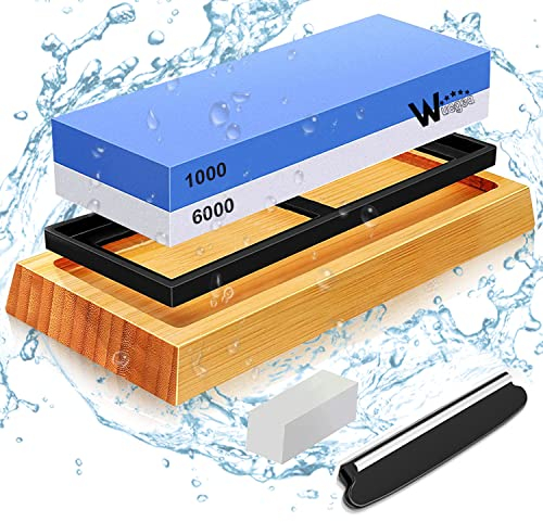 Pietre per affilare coltelli - 5 in 1 Professionale cote Pietra affilacoltelli giapponese 1000/6000 Grana con Pietra Appiattita Base in Silicone Antiscivolo Guida Angolare
