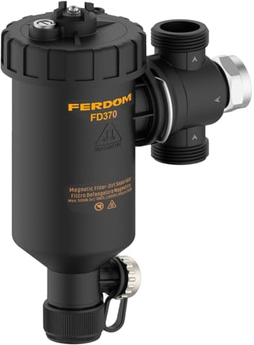 FERDOM FD370 1 (DN25) Filtro Magnetico/Idrociclone Per Impianti Di Riscaldamento. Magnete 11000Gs. Separatore Di Particelle Non Magnetiche-Acciaio Inox 1000µm. Max.50kW. 3 Connessioni/Rotazione 360°