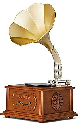 ROLTIN Tocadiscos Retro Caja de música Mini Vintage Retro clásico gramófono fonógrafo Forma Altavoz estéreo Sistema de Sonido Caja de música f