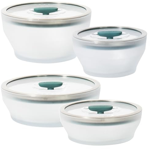 Anyday 8-Pc Microwave Cookware & Glass Food Storage Set with Plastic-Free, Stackable Airtight Steamer and Vented Lid for Reheating and Steaming Vegetables, Rice