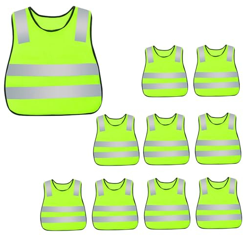 Happy Cherry Lot de 10 Gilet Jaune Fluo Enfant Gilets de Sécurité Gilet Réfléchissant Haute Visibilité avec Bande Élastique pour Course à Pied Cyclisme Jogging