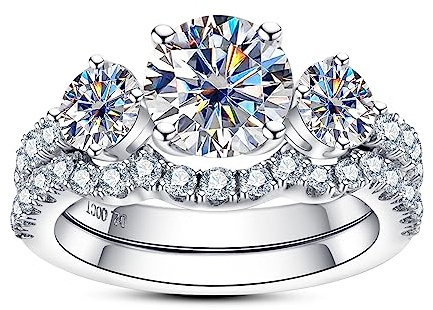 AimiIee Moissanite Wedding Rings Bridal Set 3.7CTTW D Color VVS1 Clarity Round Brilliant Cut S925 Sterling Silver Wedding Band Engagement Rings for Women with Certificate Size 10